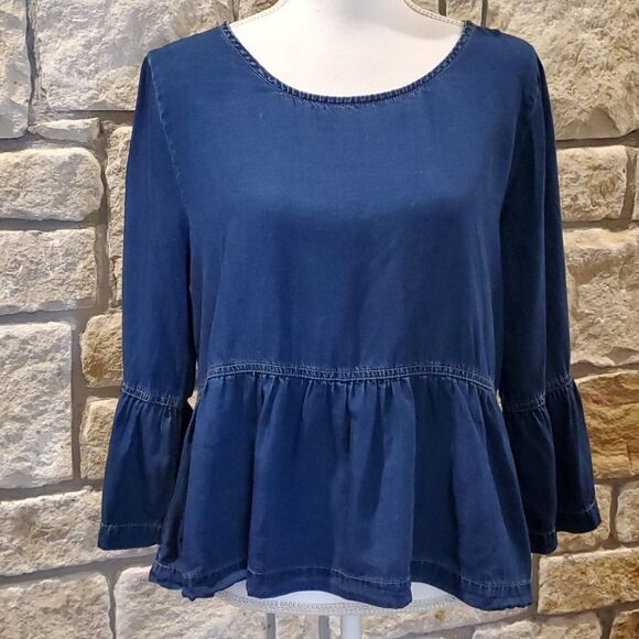 MIAMI Peplum Light Denim Blue Size Medium - Picture 1 of 6